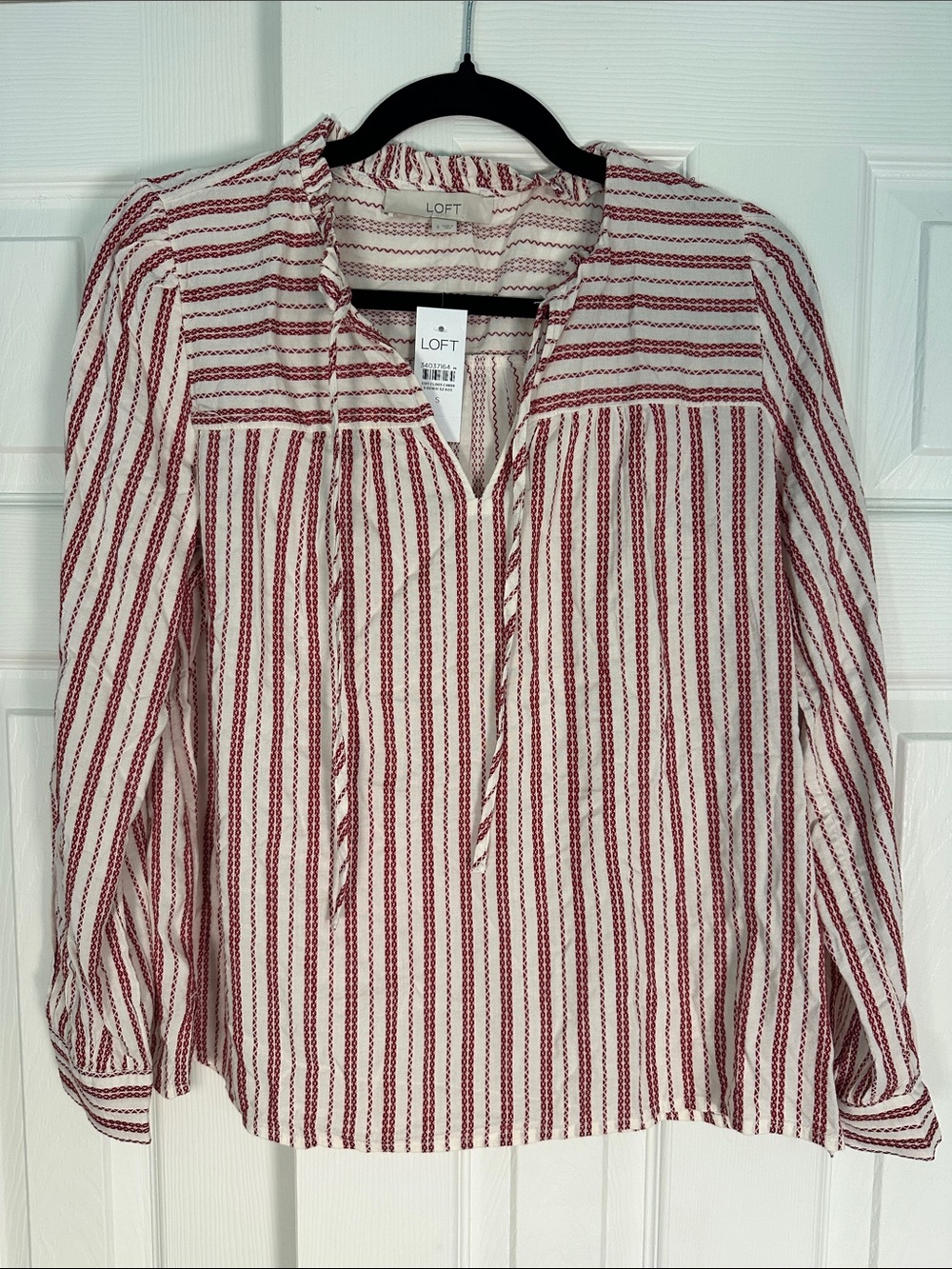 LOFT Red & White Striped Peasant Blouse